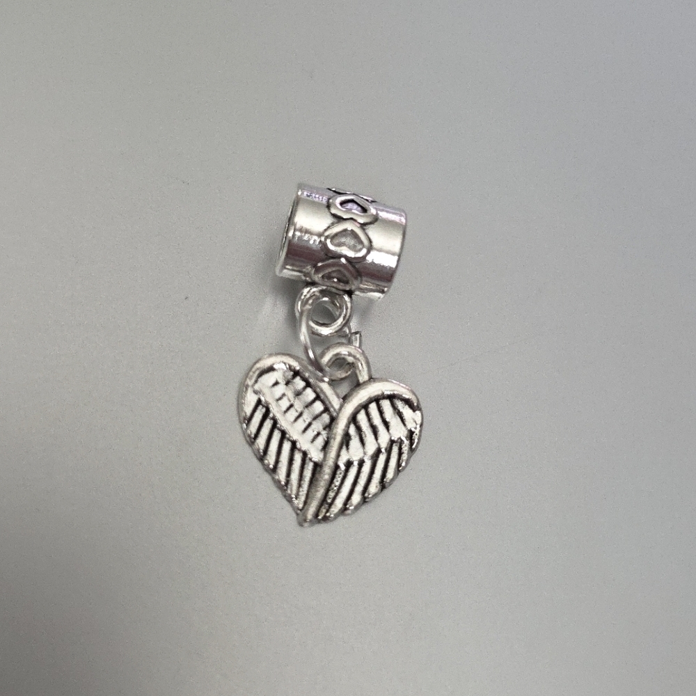 HEART Angel Wings Charm for European Style Bracelets Fits Pandora Syst…
